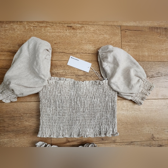 $278 NWT Reformation SET OF 2 Mora Linen Oatmeal Top Pants USA MADE Size M - Picture 2 of 11